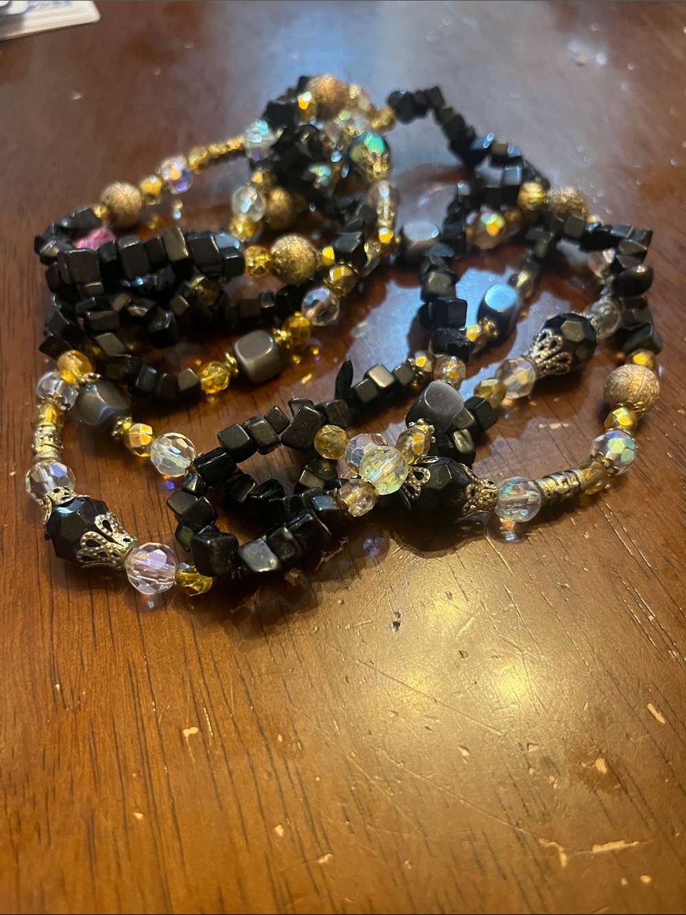Bohemian Black and Gold Beaded Long Statement Necklace